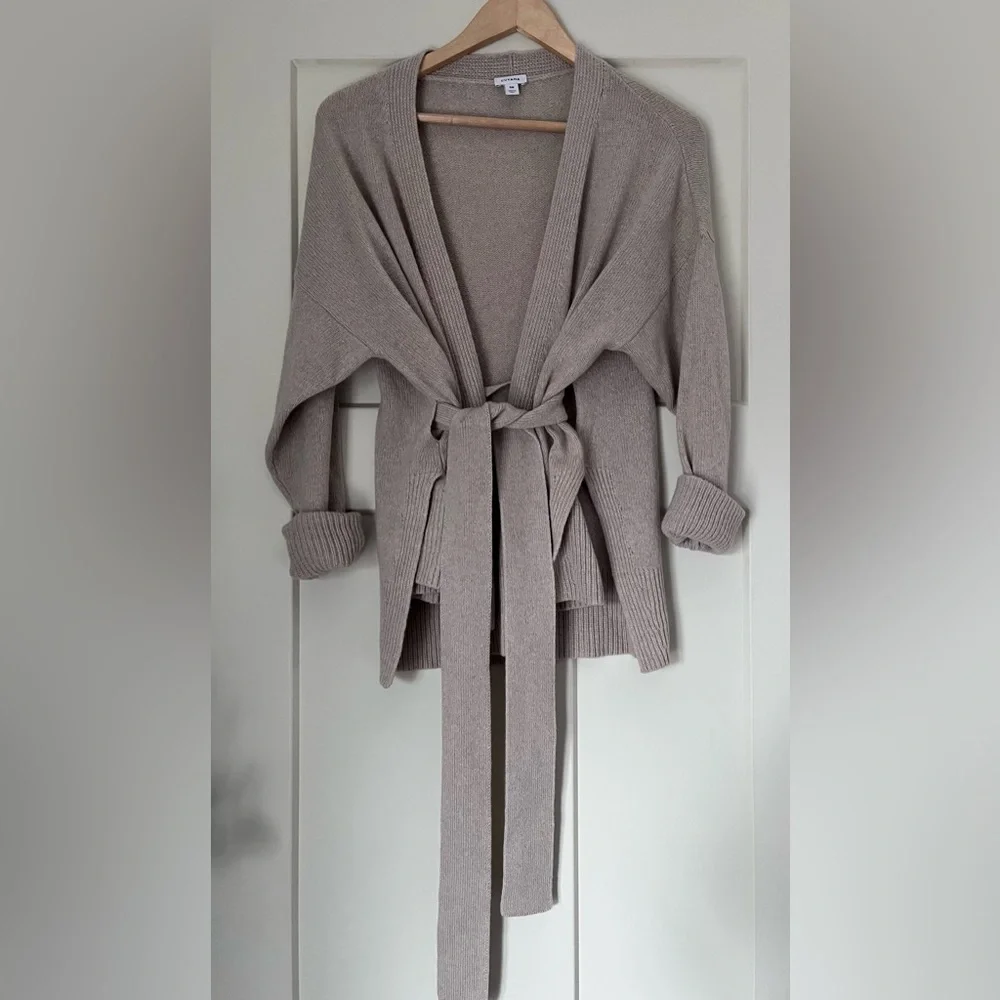 Cuyana Taupe Tie-Back Cardigan Cashmere - Picture 2 of 4
